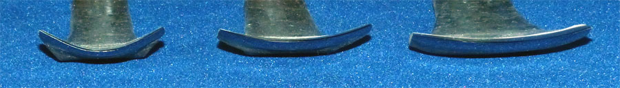 close up image of small, medium and heavy bowl adze